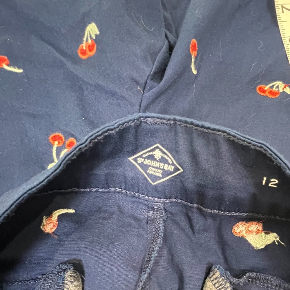 St John's Bay Navy Chino Shorts with Embroidered Cherries Size 12 - Picture 7 of 8